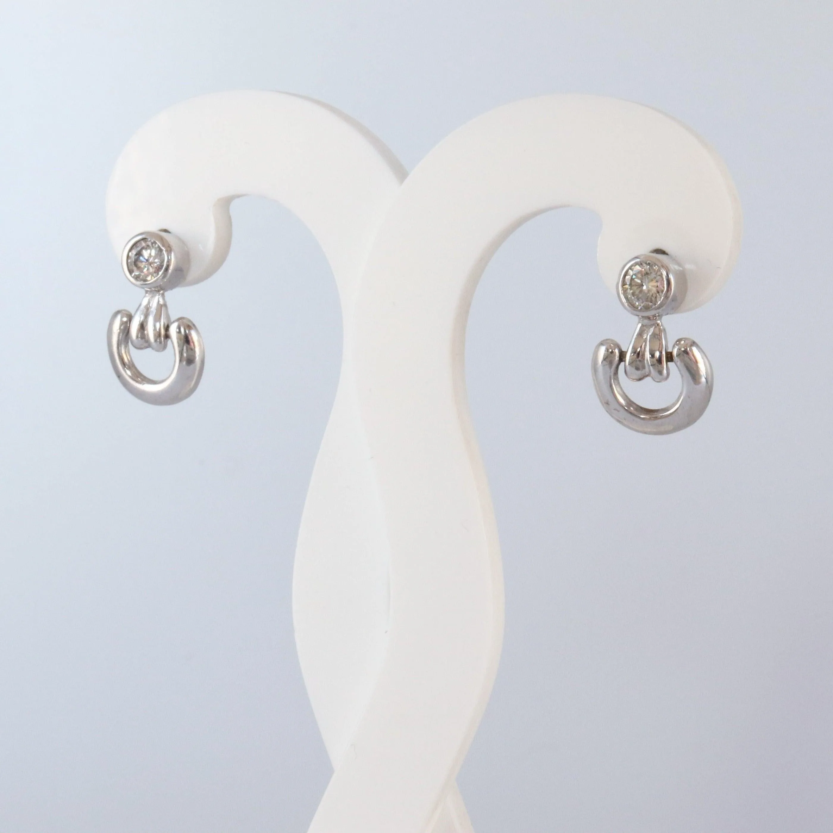 18kt White Gold Diamond Drop Hoop Earrings