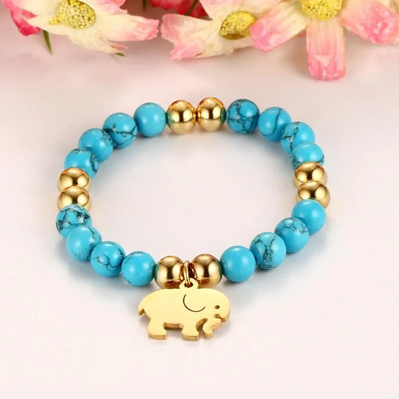 Natural Hematite Stone Beaded Charm Bracelet